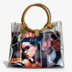 Y2K Greece PVC Tote – Retro Travel Print Bag